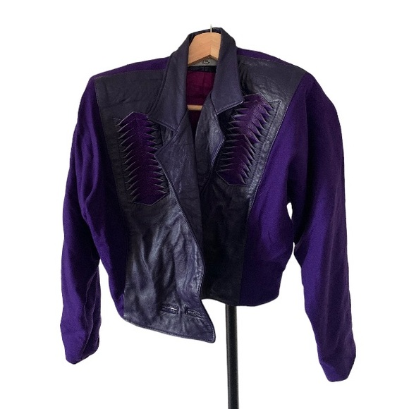Vintage VTG Purple Leather and Wool Jacket Small - Picture 6 of 13